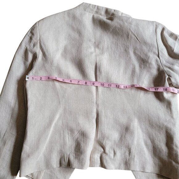 Women's Loft Beige Linen Single-Button Blazer with Pockets Classic Style - Picture 14 of 14